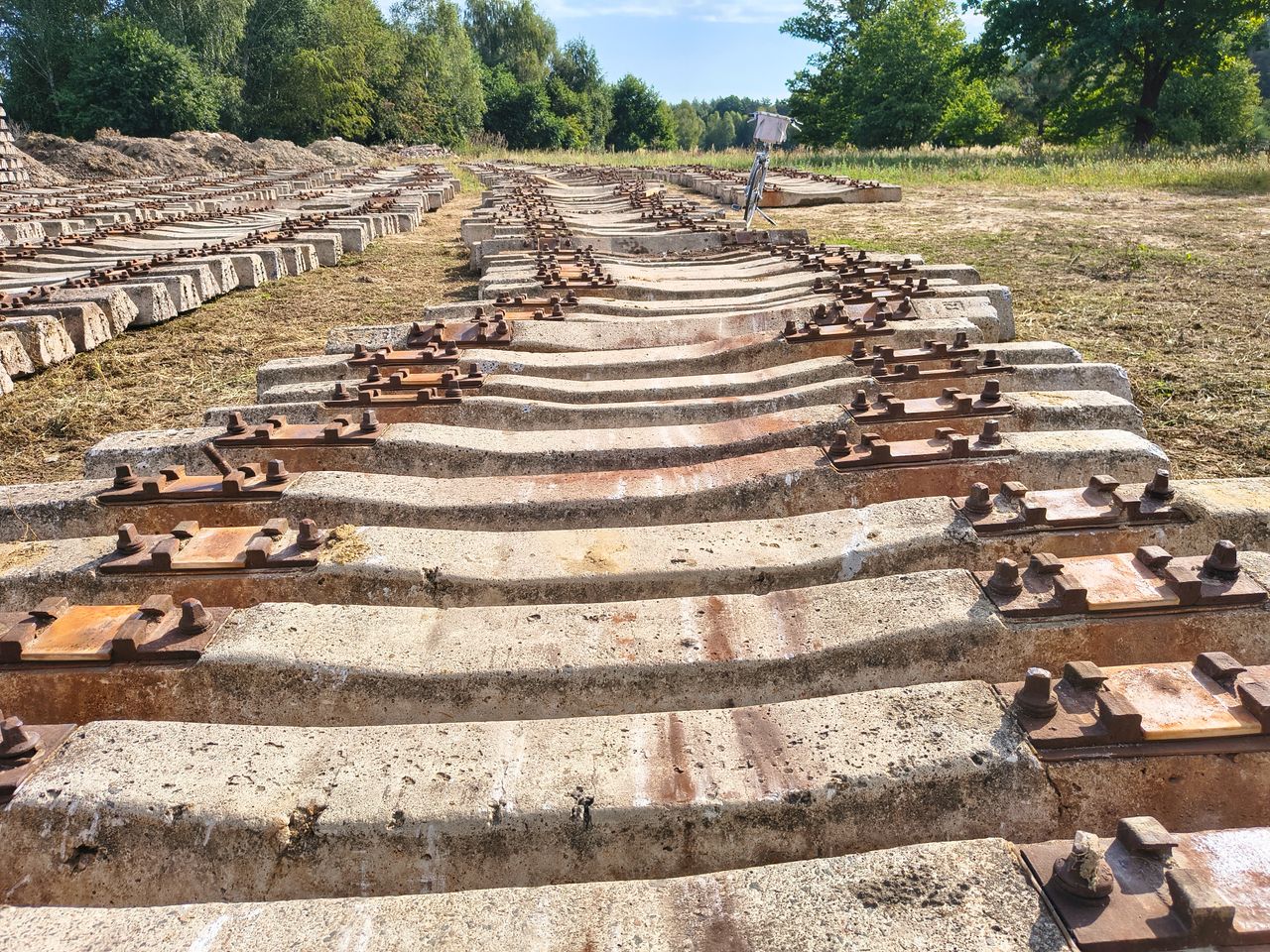 Crafting Captivating Headlines: Your awesome post title goes here Disused railway sleepers lined up in a sunny, open field with lush greenery.